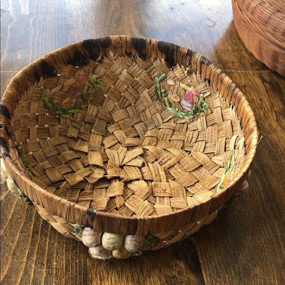 Handwoven Decorative Woven Basket with Shell Accents